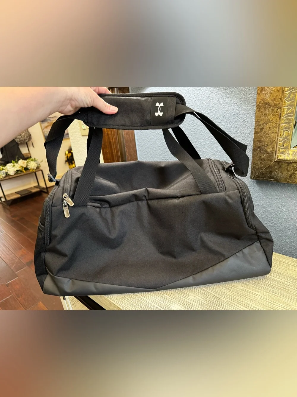 Under Armour Black Duffel with White Logo - Men's Travel Gym Bag